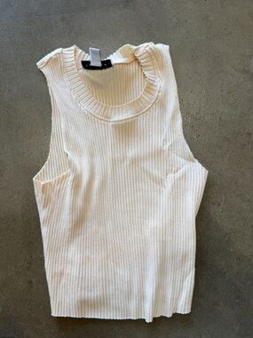 Sleeveless Ribbed Knit Tank Top - Cream